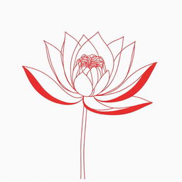 A delicate, continuous line drawing of a red lotus in a minimalist style.