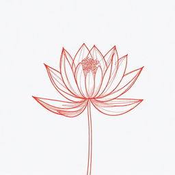 A delicate, continuous line drawing of a red lotus in a minimalist style.