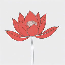 A delicate, continuous line drawing of a red lotus in a minimalist style.