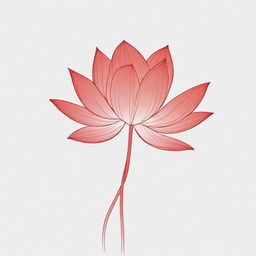 A delicate, continuous line drawing of a red lotus in a minimalist style.