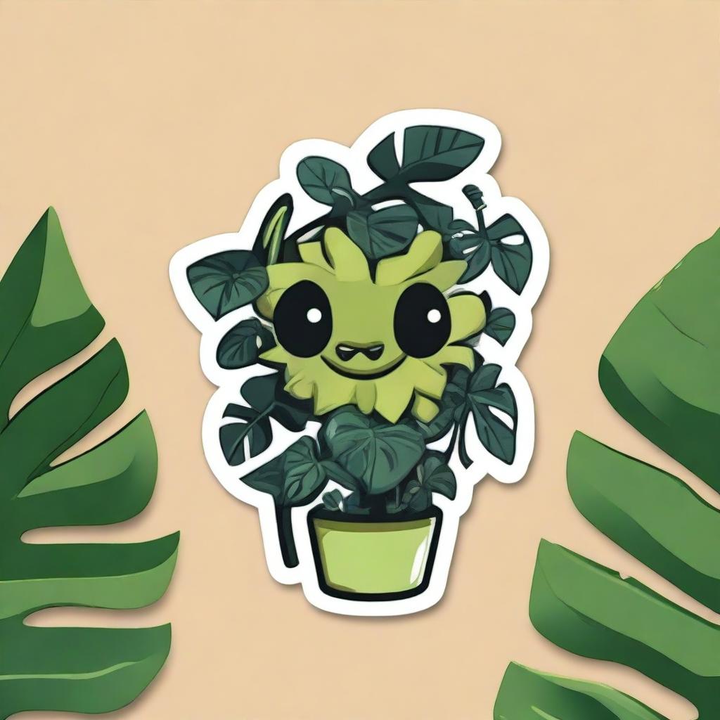 A Monstera plant-themed monster designed as a sticker