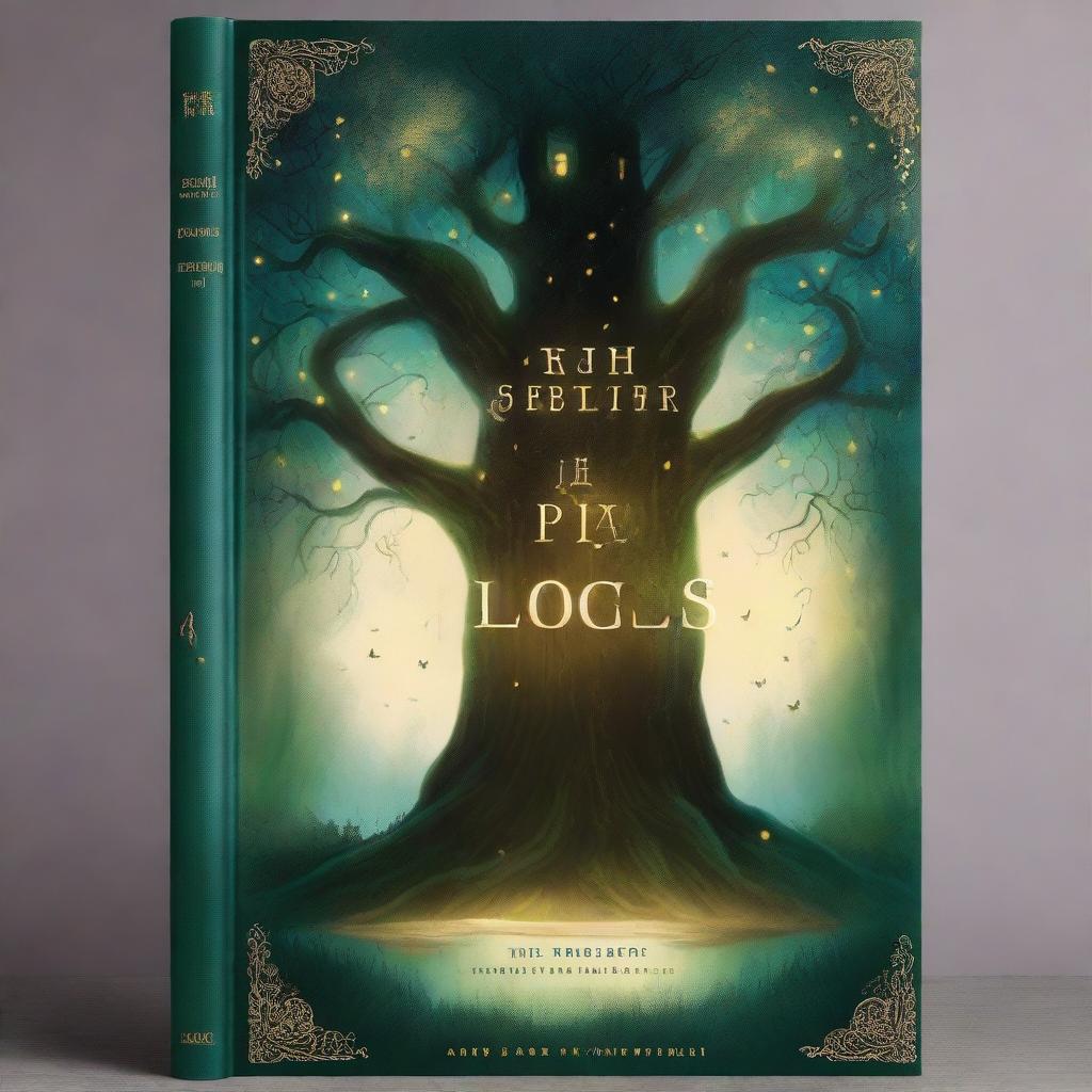 A captivating book cover featuring a mystical forest with ancient trees, glowing fireflies, and a hidden path leading to an enchanted castle in the distance