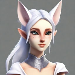 Create an image of a young female character who is a mix of an elf, a half desert fox, and a white planaria