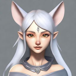 Create an image of a young female character who is a mix of an elf, a half desert fox, and a white planaria