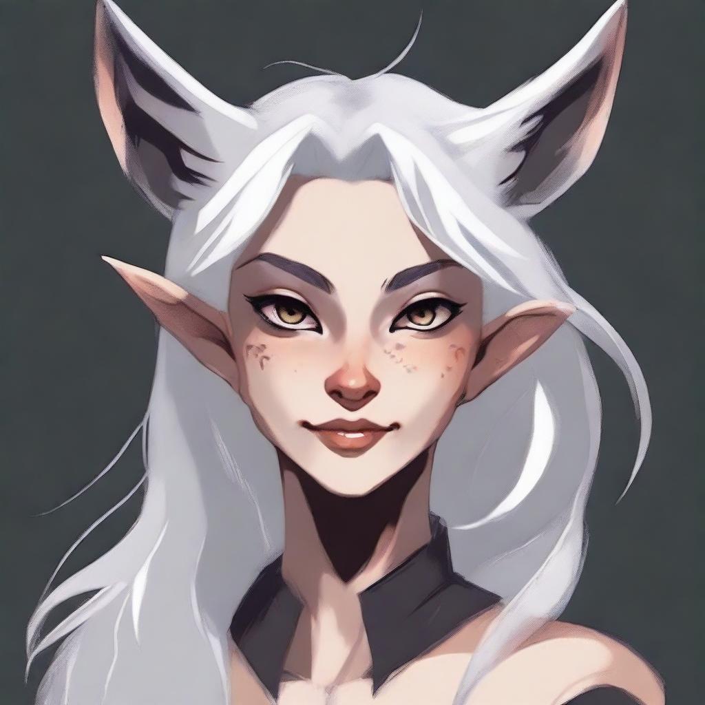 Create an image of a young female character who is a mix of an elf, a half desert fox, and a white planaria