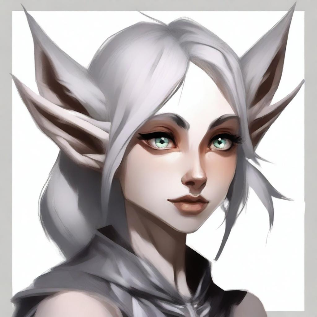 Create an image of a young female character who is a mix of an elf, a half desert fox, and a white planaria