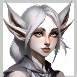 Create an image of a young female character who is a mix of an elf, a half desert fox, and a white planaria