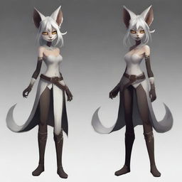 Create an image of a young female character who is a mix of an elf, a half desert fox, and a white planaria