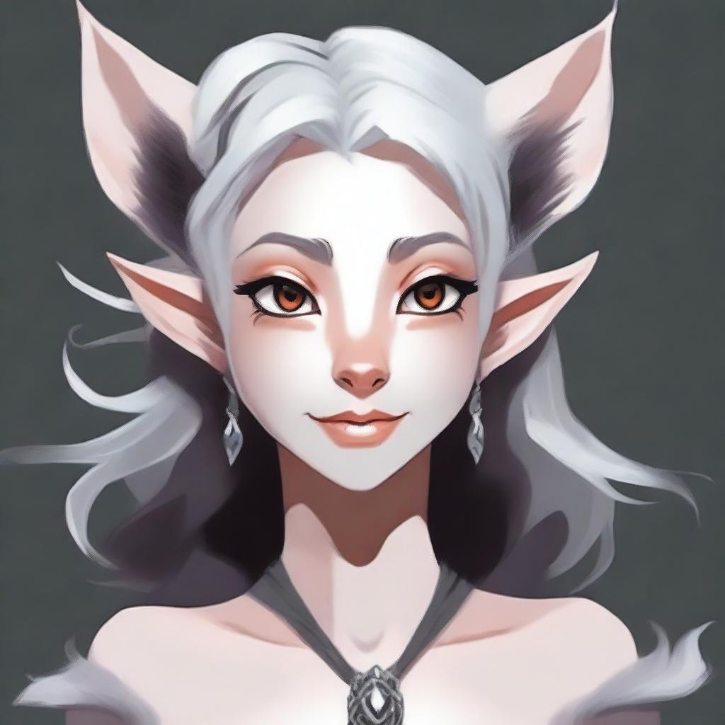 Create an image of a young female character who is a mix of an elf, a half desert fox, and a white planaria