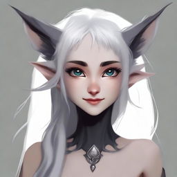 Create an image of a young female character who is a mix of an elf, a half desert fox, and a white planaria