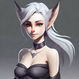 Create an image of a young female character who is a mix of an elf, a half desert fox, and a white planaria