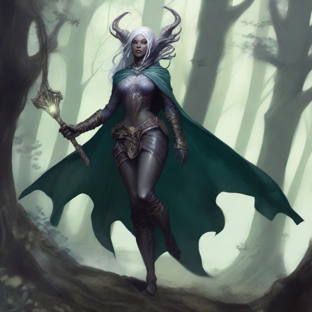 Create an image of TS Madison as a drider, a creature from Dungeons & Dragons that is part drow and part spider