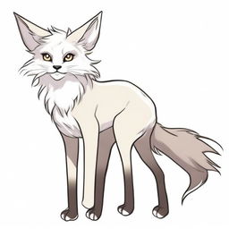 Create an image of a young, mentally unstable female character who is an elf and half desert fox with thin dark gray fur and no visible skin