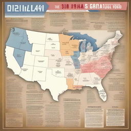 A detailed illustration depicting the significant events in the history of the USA since 1945