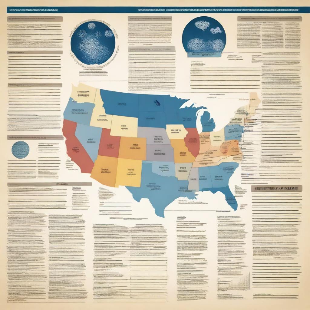 A detailed illustration depicting the significant events in the history of the USA since 1945