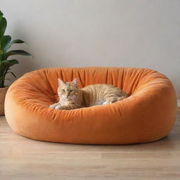 A comfortable couch designed to resemble an orange cat with its soft and plush structure.