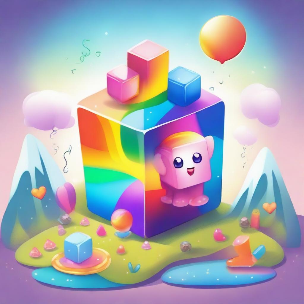 A whimsical fantasy illustration of a gay Gelatinous Cube