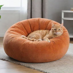 A comfortable couch designed to resemble an orange cat with its soft and plush structure.