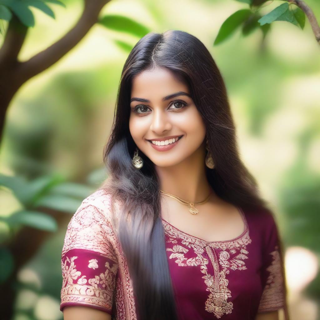 A 25-year-old Indian girl with beautiful eyes, wearing traditional Indian attire