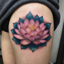 An aesthetic tattoo featuring a beautifully rendered lotus flower.