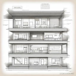 A detailed architectural drawing of a modern residential house