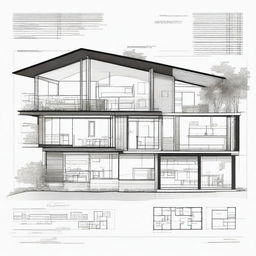 A detailed architectural drawing of a modern residential house