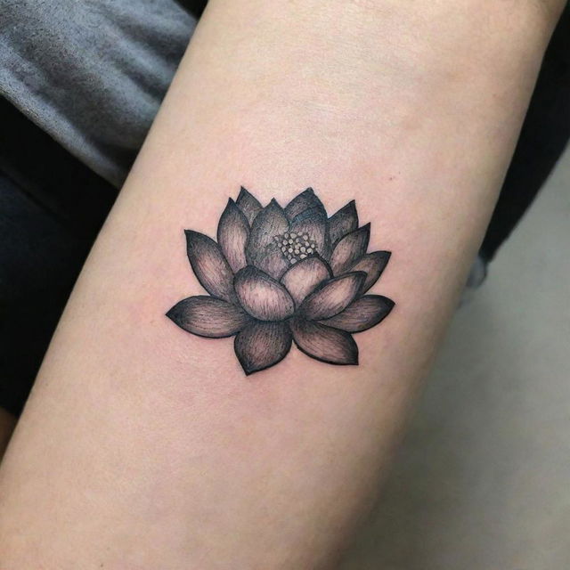 A minimalistic, aesthetic tattoo design featuring a lotus flower.