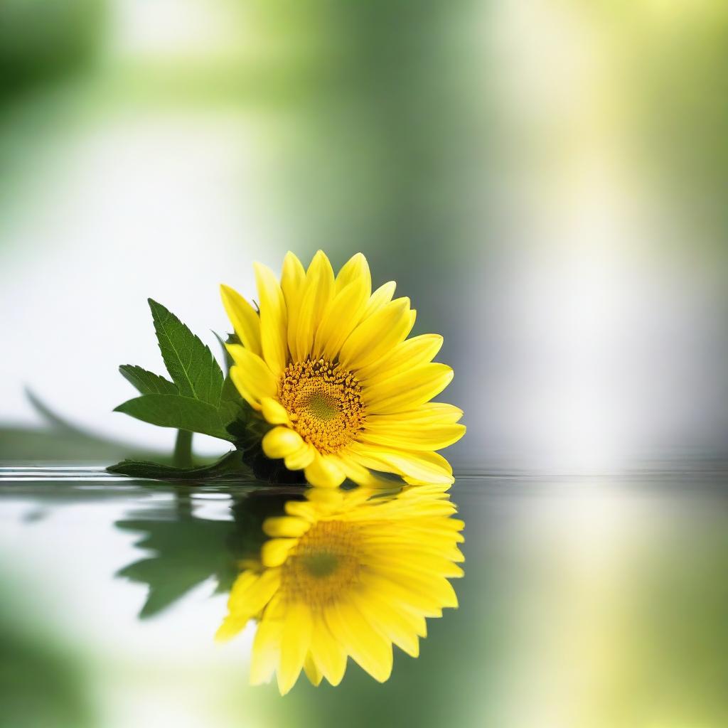 A stunning image of a yellow daisy or sunflower with a reflection