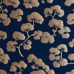 A golden tree embossed over a navy blue background, featuring intricate details on the tree's branches and leaves