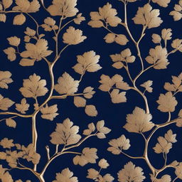 A golden tree embossed over a navy blue background, featuring intricate details on the tree's branches and leaves