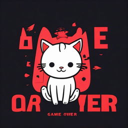 A game over screen with a cute little cat in the middle