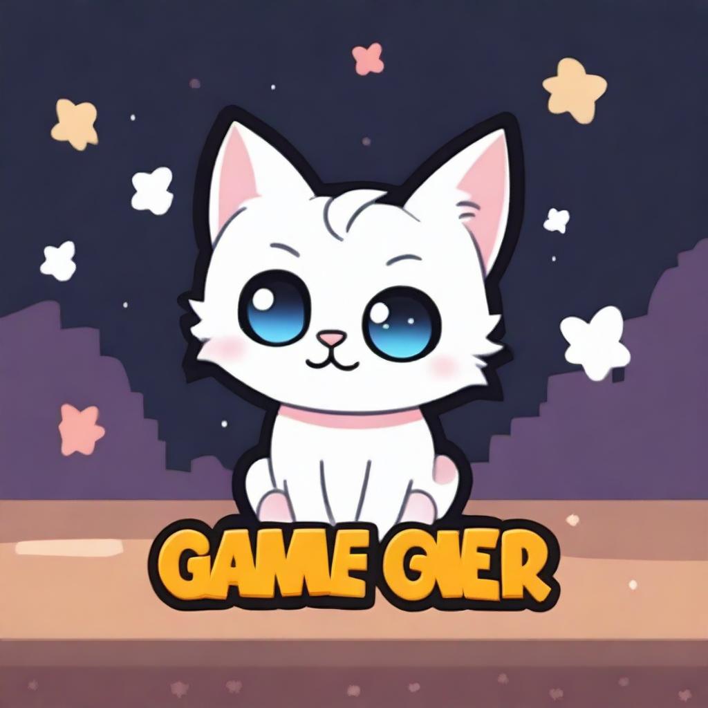 A game over screen with a cute little cat in the middle