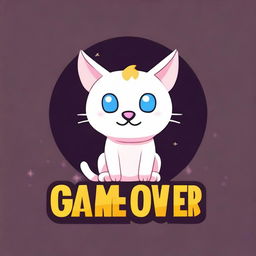 A game over screen with a cute little cat in the middle