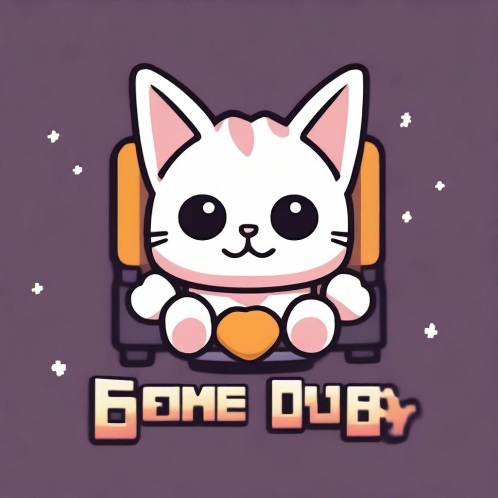 A game over screen with a cute little cat in the middle