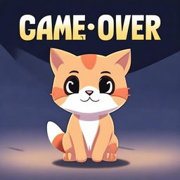 A game over screen with a cute little cat in the middle