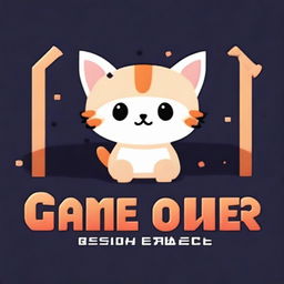 A game over screen with a cute little cat in the middle