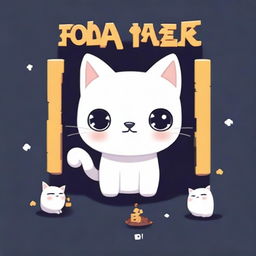 A game over screen with a cute little white cat in the middle