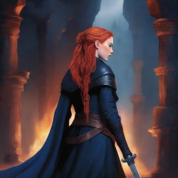 A high quality book cover featuring a red-haired mercenary woman dressed in black robes