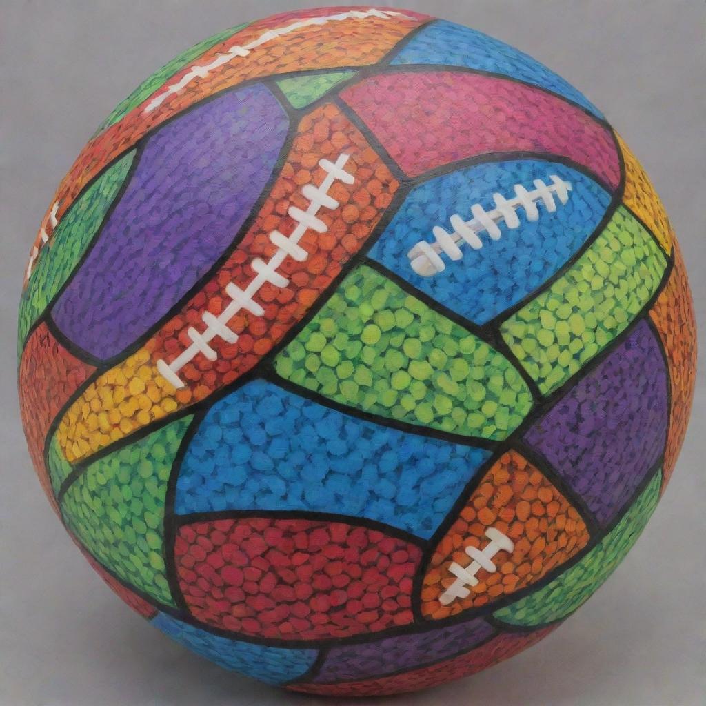 A vibrantly colored football brimming with a variety of shades and patterns.