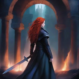 A high quality book cover featuring a red-haired mercenary woman dressed in black robes