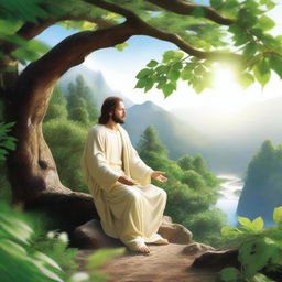 Create an image of Christ on Earth, surrounded by nature