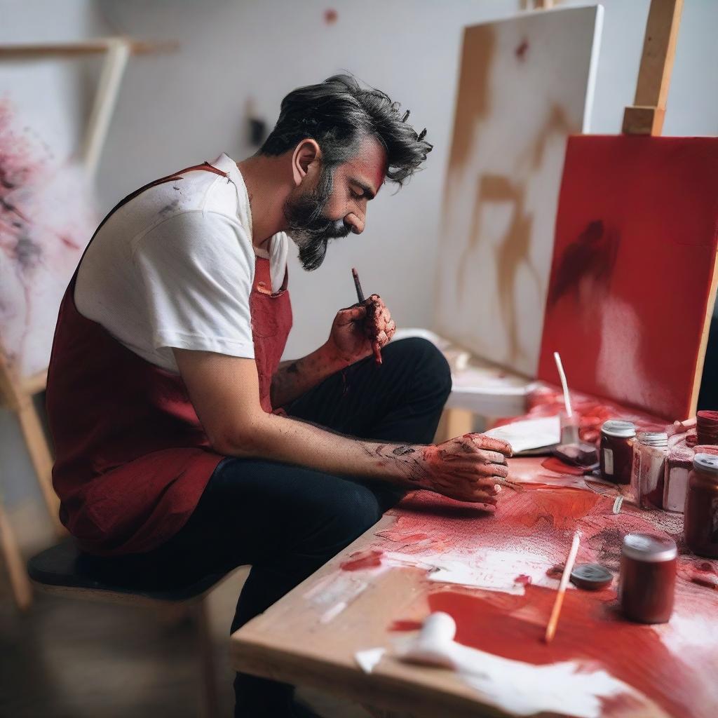 An artist experiencing a creative block takes a break in his studio