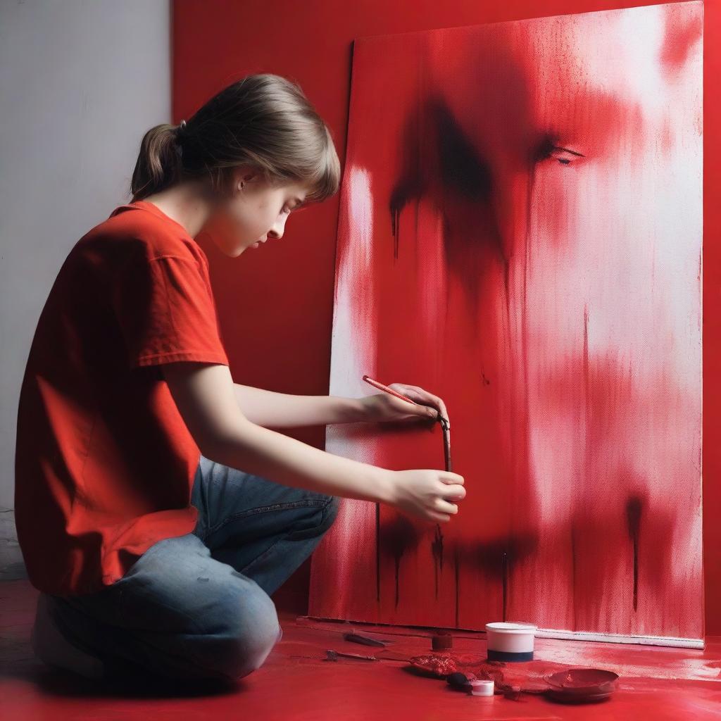 Create a film poster featuring a dramatic scene of an artist experiencing a creative block