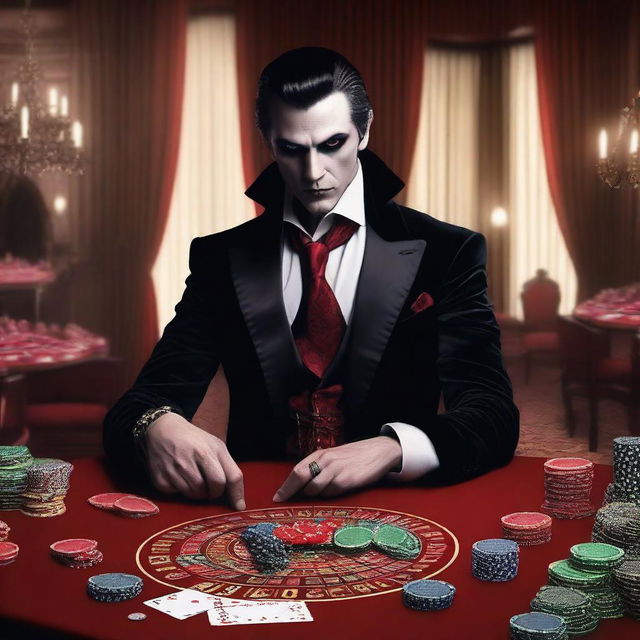 A vampire lord hosting a lavish casino night