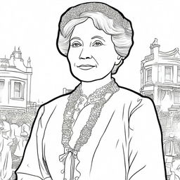 Create a coloring book page featuring Emmeline Pankhurst (1858-1928)