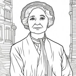 Create a coloring book page featuring Emmeline Pankhurst (1858-1928)