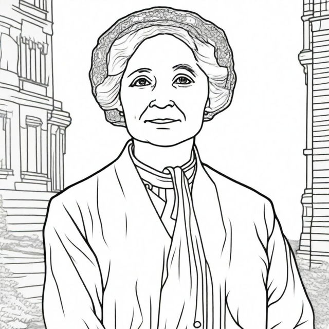 Create a coloring book page featuring Emmeline Pankhurst (1858-1928)