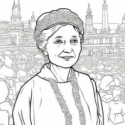 Create a coloring book page featuring Emmeline Pankhurst (1858-1928)