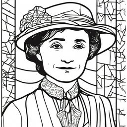 Create a coloring book page featuring Emmeline Pankhurst (1858-1928)