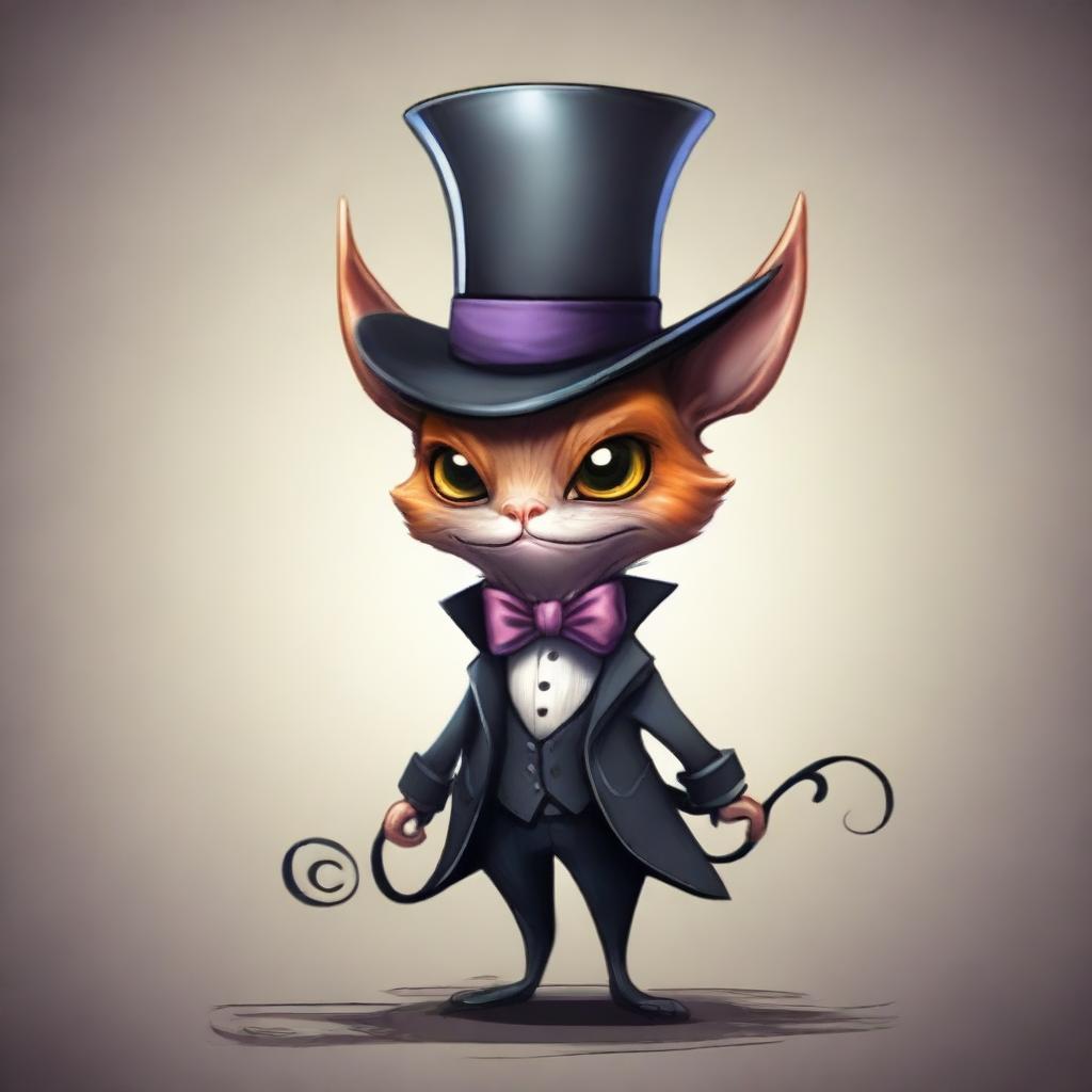 A quasit, a small demon-like creature, wearing a stylish top hat